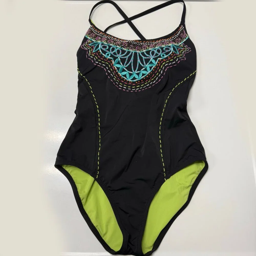 Nanette Lepore Mantra Goddess Cross Back One-Piece Swimsuit - Picture 3 of 13